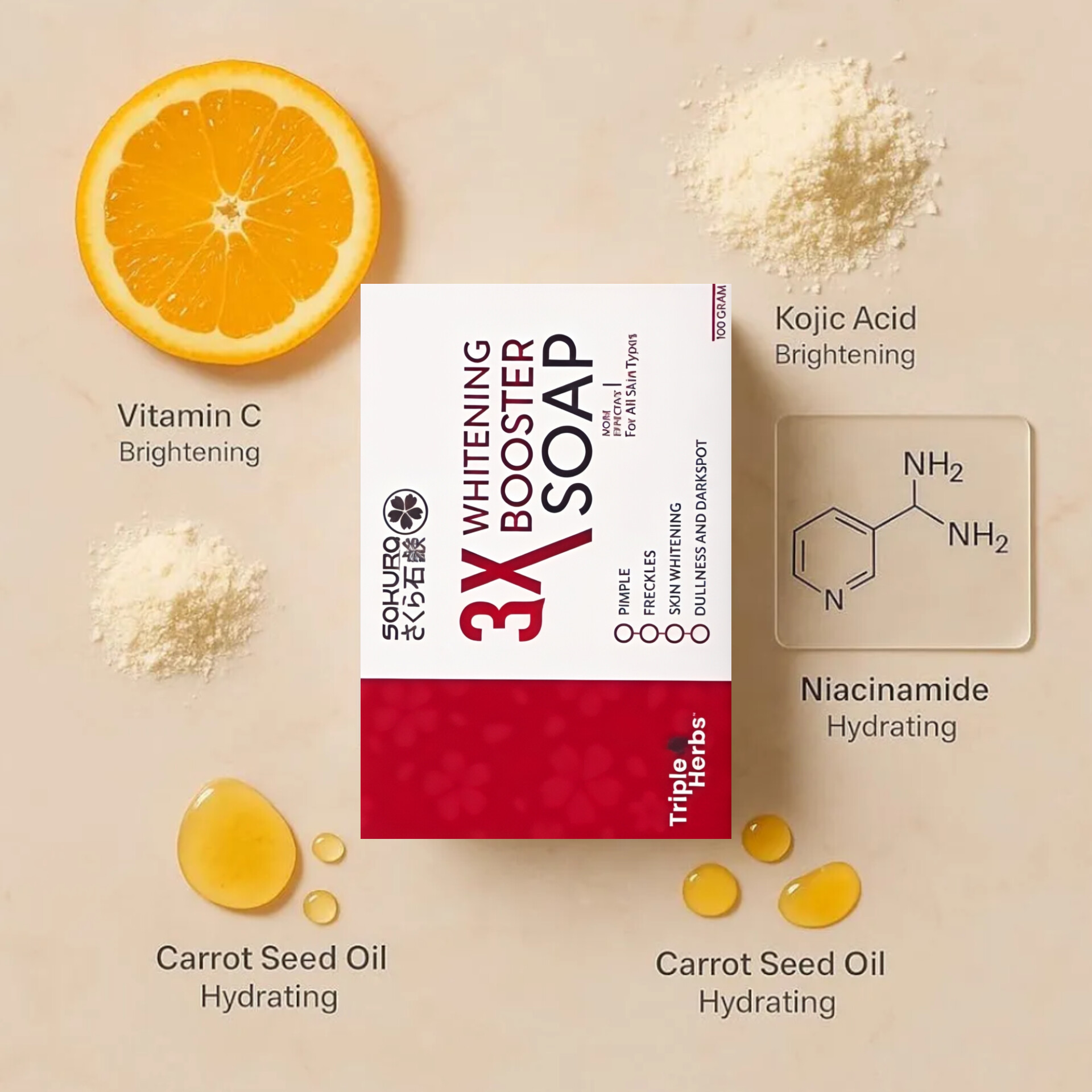 4 দিনে ধবধবে ফর্সা করার গ্যারান্টি। জাপানি Sakura 3x Whitening Booster Soap